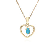 s 9 CT or Jaune Turquoise Ovale Pierre Unique Coeur Pendentif sur 45cm Chaîne