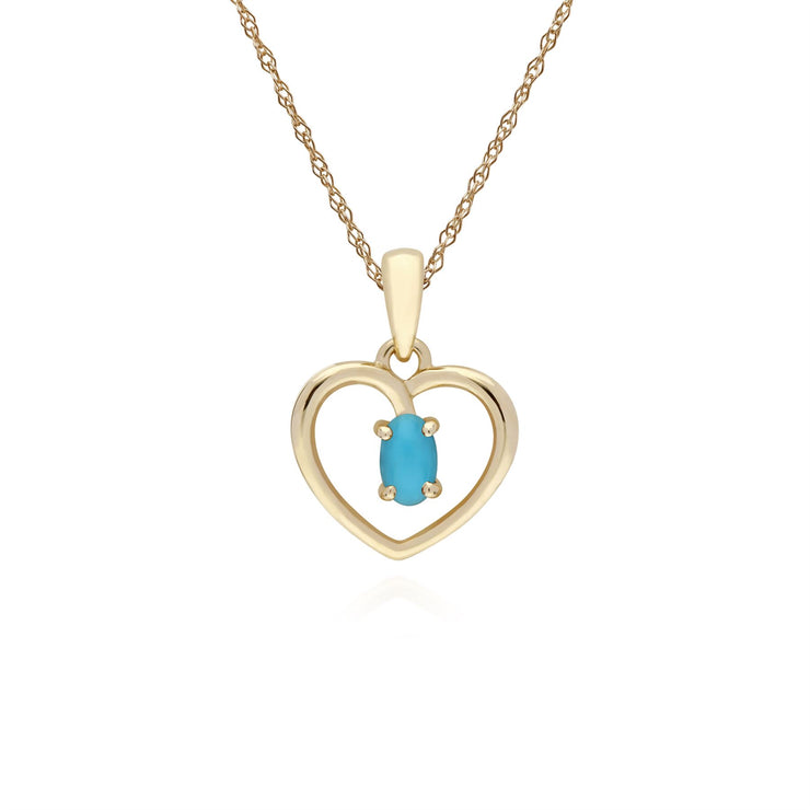 s 9 CT or Jaune Turquoise Ovale Pierre Unique Coeur Pendentif sur 45cm Chaîne