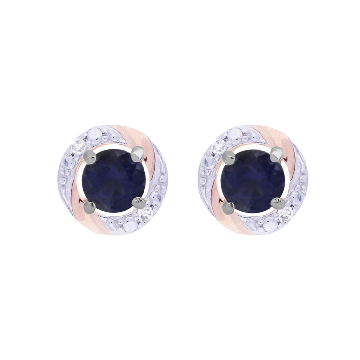 Boucles d'Oreilles Clou Iolite Classique Or Blanc 375 Diamant et Ear-Jacket Diamant Rond