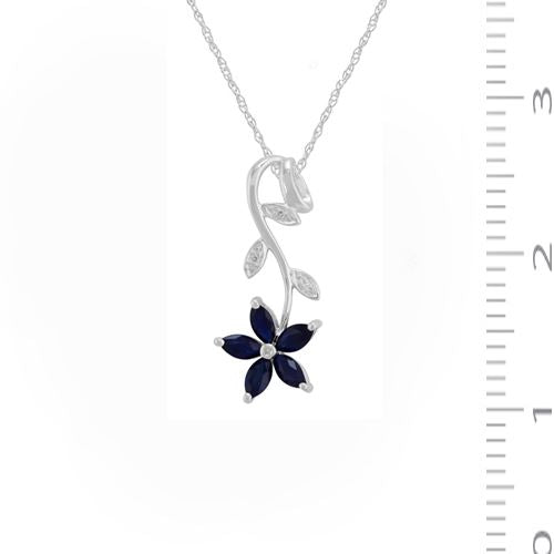 Pendentif Floral Or Blanc 375 Saphir Marquise et Diamant