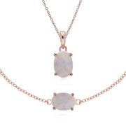 Pendentif et Bracelet Classique Argent 925 Plaqué Or Rose Pierre de Lune Arc-en-Ciel Oval
