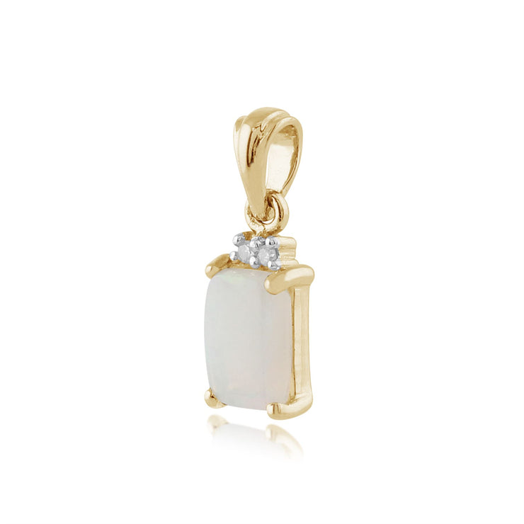 Pendentif et Boucles d'Oreilles Clou Classique Or Jaune 375 Opale et Diamant Baguette