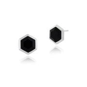 Boucles d'Oreilles Clou Géométrique Argent 925 Onyx Noir Hexagonal