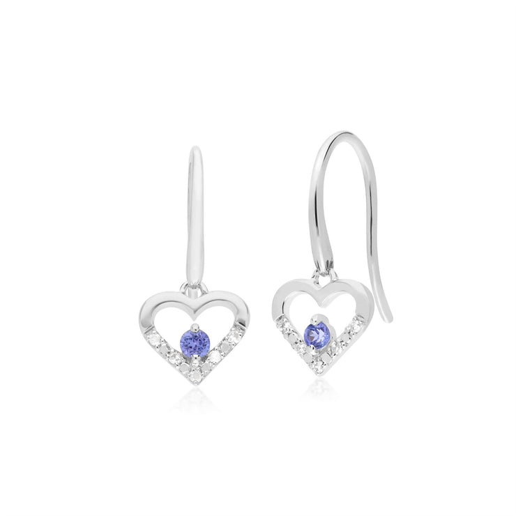s 9 CT or Blanc Unique Tanzanite & Diamant Boucles D'Oreilles Cœur Ouvert