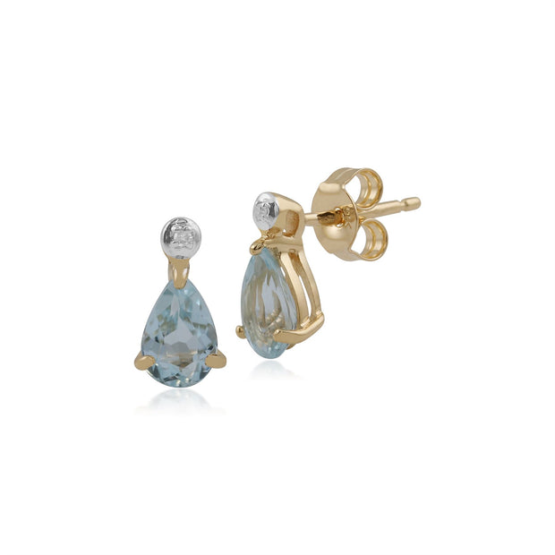 Boucles d'Oreilles Pendantes Classique Or Jaune 375 Topaze Bleue Poire et Diamant