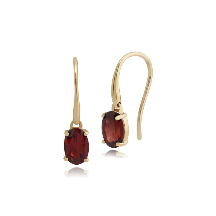 Bracelet et Boucles d'Oreilles Pendantes Classique Or Jaune 375 Grenat Oval