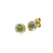 9 ct P�ridot or Jaune & Diamant Deux Tons Boucles D'Oreilles