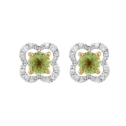 Boucles d'Oreilles Clou Péridot Classique Or Jaune 375 et Ear-Jacket Fleur Diamant
