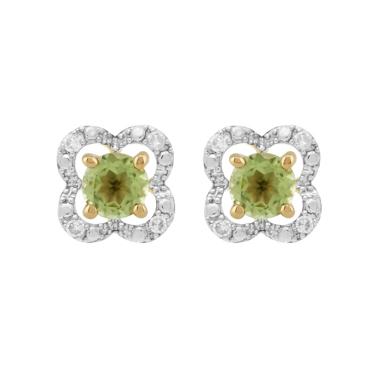 Boucles d'Oreilles Clou Péridot Classique Or Jaune 375 et Ear-Jacket Fleur Diamant