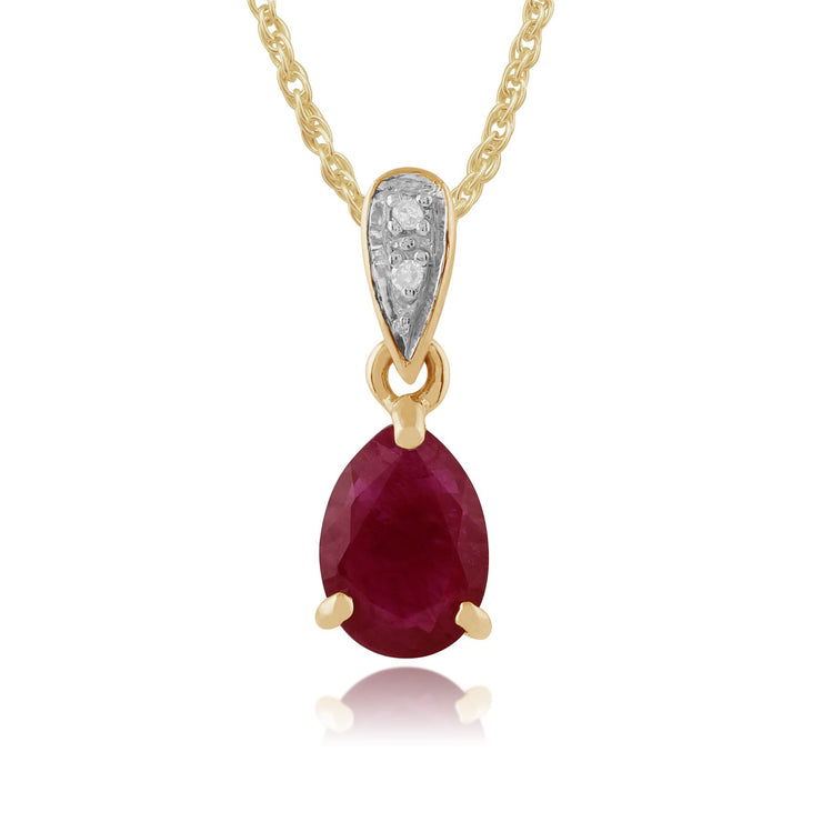 Pendentif Classique Or Jaune 375 Rubis Poire et Diamant