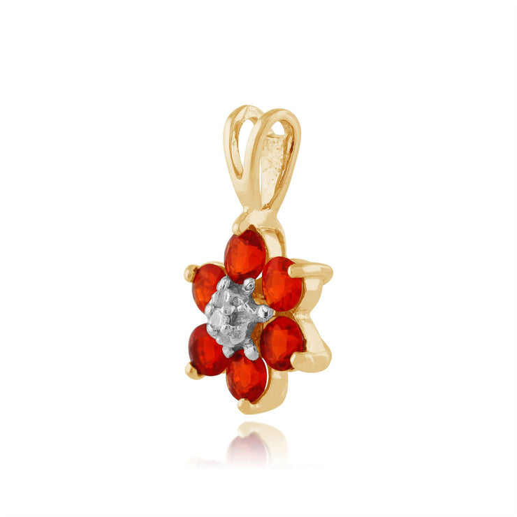 Pendentif Floral Or Jaune 375 Opale de Feu et Diamant Rond