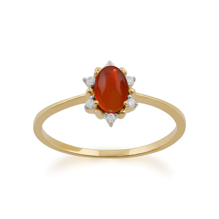 Gemondo Opale De Feu Bague, 9ct Or Jaune 0.33ct Feu Opale & Diamant Bague Grappe