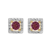 Boucles d'Oreilles Clou Topaze Rose Classique Or Jaune 375 et Ear-Jacket Carré Diamant