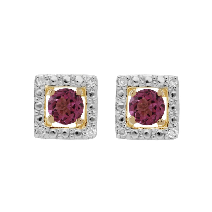Boucles d'Oreilles Clou Topaze Rose Classique Or Jaune 375 et Ear-Jacket Carré Diamant