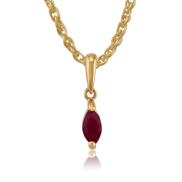 Pendentif et Boucles d'Oreilles Clou Classique Or Jaune 375 Rubis Marquise