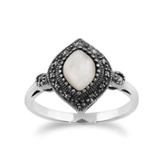 Gemondo Art Déco Bague, 925 Sterling Silver 1.00ct Nacre & Marcassite art déco bague