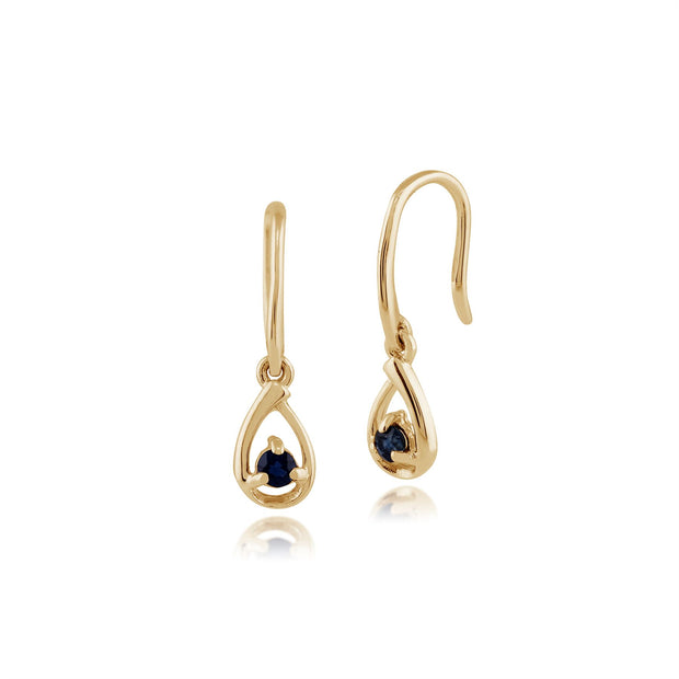 Boucles d'Oreilles Pendantes Classique Or Jaune 375 Saphir Rond