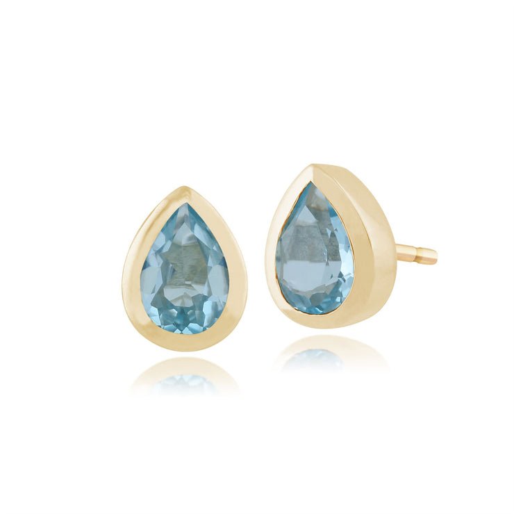 Topaze Bleu Boucles D'oreilles, 9ct Or Jaune 1.04ct Bleu Topaze Boucles D'oreilles