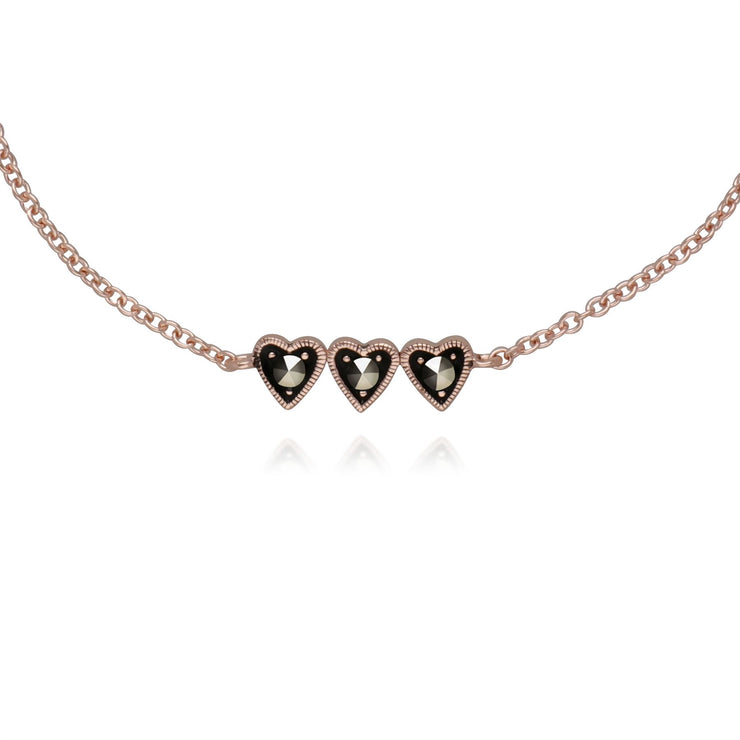 Plaqué or Rose Argent Sterling Trois Coeur Marcassite 19cm Bracelet