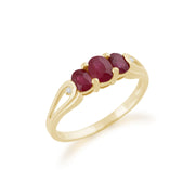 Bague Trilogie Or Jaune 375 Rubis et Diamant