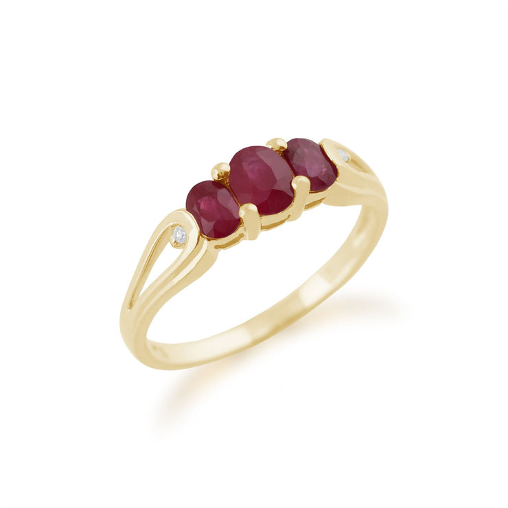 Bague Trilogie Or Jaune 375 Rubis et Diamant
