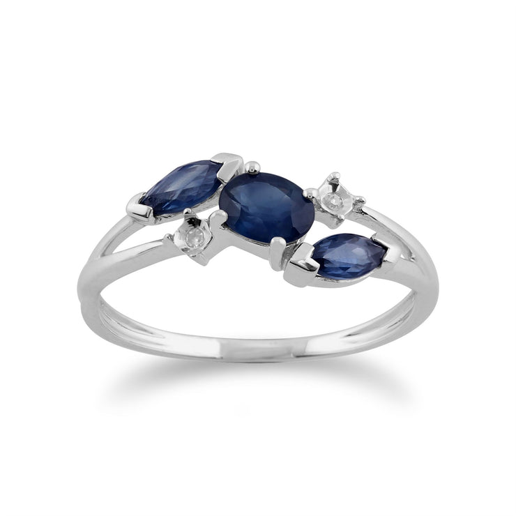 Bague Classique Or Blanc 375 Saphir et Diamant