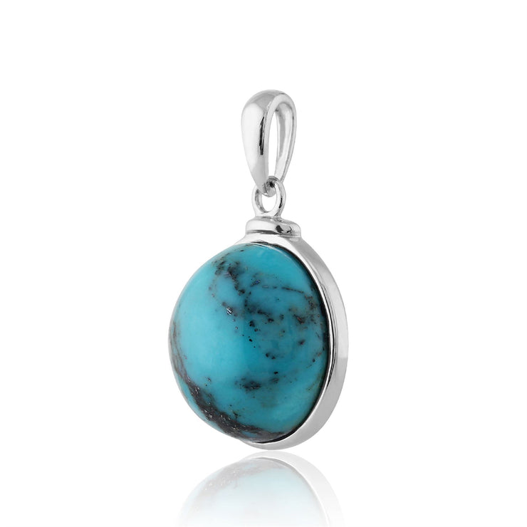 Turquoise Collier, Argent Sterling 6.50ct Turquoise Cabochon Rond Pendentif sur 45cm Chaîne