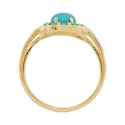 9 Ct Or Jaune 1.24ct CT Naturel Turquoise & 1.6pt Bague nombreux diamants