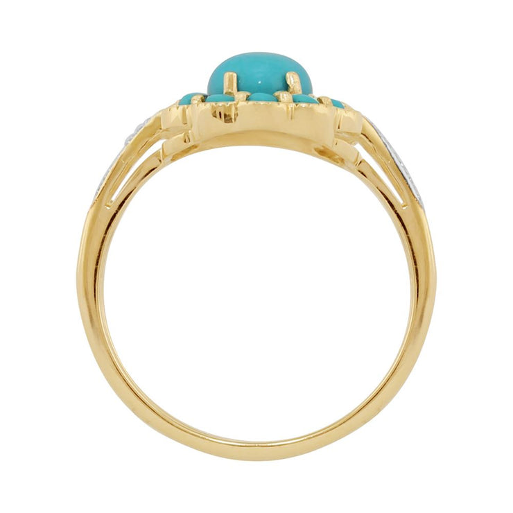 9 Ct Or Jaune 1.24ct CT Naturel Turquoise & 1.6pt Bague nombreux diamants