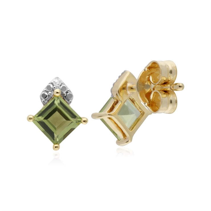 Peridot Boucles D'Oreilles, 9 CT Péridot or Jaune & Diamant Carré Boucles D'Oreilles