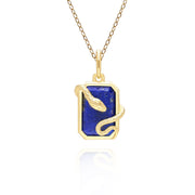 Pendentif Grand Deco Serpent Enroulé en Lapis Lazuli en Argent Doré à l'Or Fin