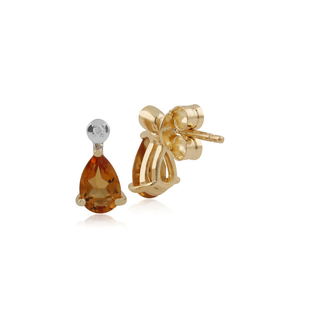 Boucles d'Oreilles Pendantes Classique Or Jaune 375 Citrine Poire et Diamant