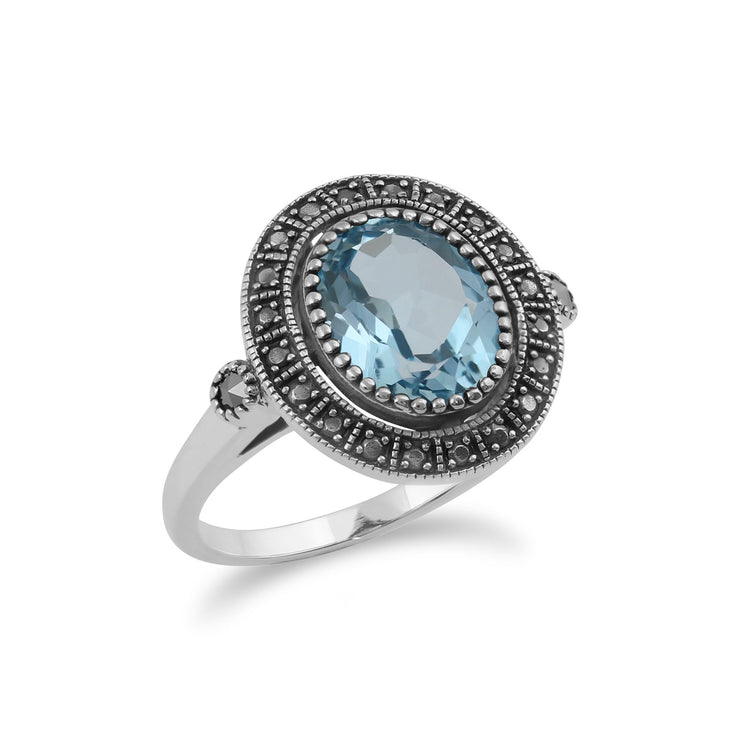 Gemondo Argent Topaze Bleu & Marcassite Style Antique Bague