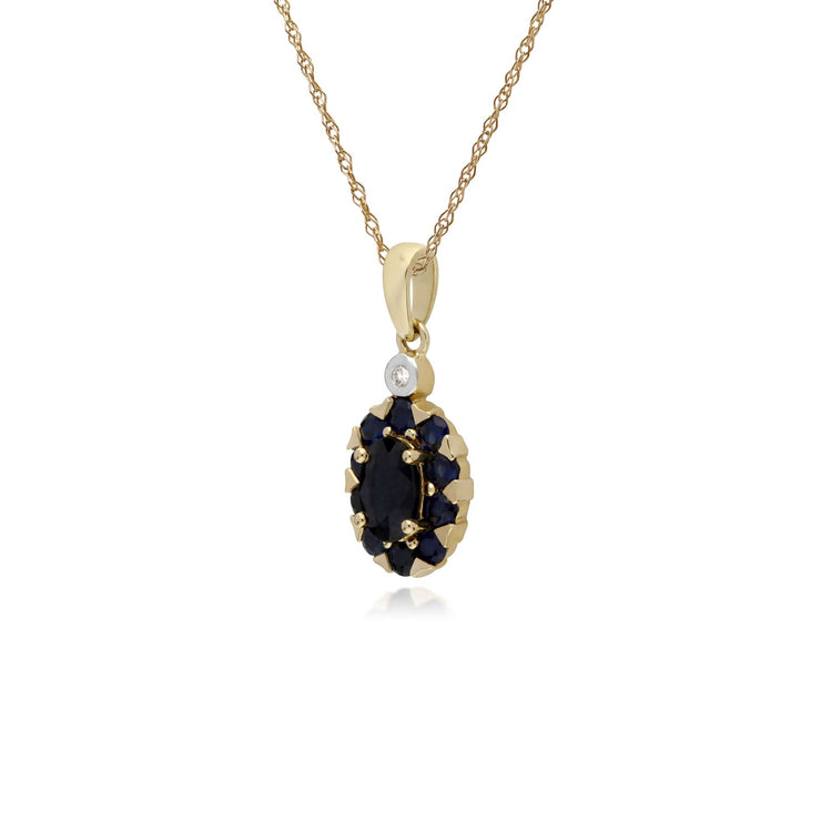 s 9 CT Saphir or Jaune & Diamant Ovale Serti Pendentif sur 45cm Chaîne