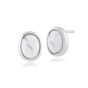 Magnésite Boucles D'Oreilles, en Argent Sterling 925 Magnésite Boucles D'Oreilles Ovales Clous