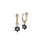 Boucles d'Oreilles Dormeuses Florale Or Jaune 375 Saphir Rond et Diamant