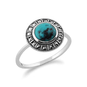 Gemondo 925 Sterling Silver Art Déco 0.97ct Turquoise & Marcassite Bague