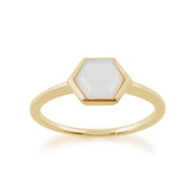 Bague Géométrique Argent Plaqué Or Nacre Prisme Hexagonal