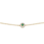 Bracelet Classique Or Jaune 375 Emeraude Carrée et Diamant Style Halo