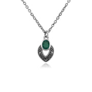 Collier Style Art Déco Argent 925 Emeraude Oval et Marcassite