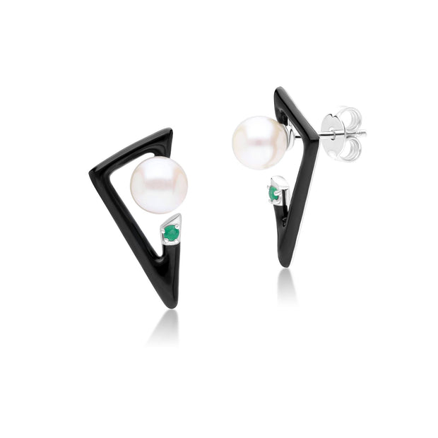 Boucles d'Oreilles Rétro Grand Déco avec Perle et Emeraude