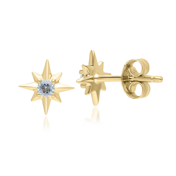 Boucles d'Oreilles Clou Etoile Night Sky en Or Jaune 9 Carats avec Topaze