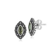 Boucles d'Oreilles Clou Style Art Nouveau Argent 925 Topaze Mystique Marquise et Marcassite