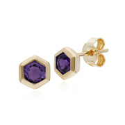 Améthyste Boucles D'Oreilles, 9 CT or Jaune Améthyste Hexagone Boucles D'Oreilles
