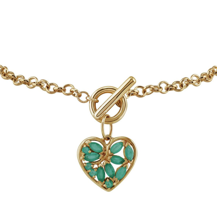 Bracelet Classique Or Jaune 375 Emeraude Charm Cœur