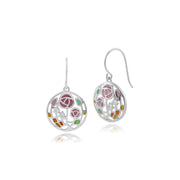 Boucles d'Oreilles Pendantes Style Rennie Mackintosh Argent 925 Topaze Rose Ronde