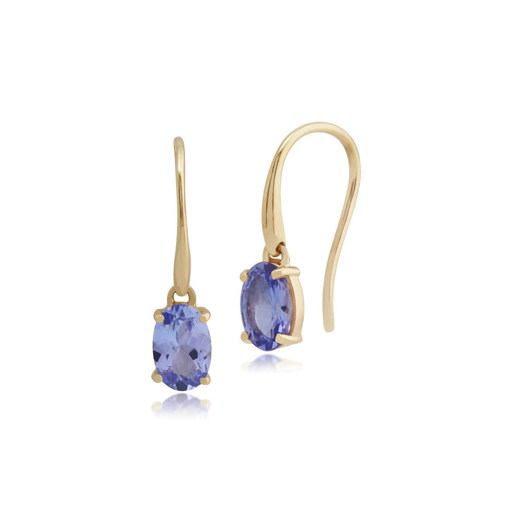 Boucles d'Oreilles Pendantes Or Jaune 375 Tanzanite Ovale serti Griffe