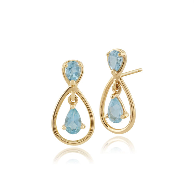 Boucles d'Oreilles Pendantes Classique Or Jaune 375 Topaze Bleu Poire