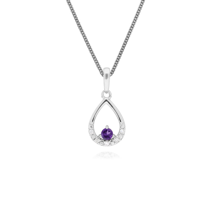 9 ct or Blanc Unique Améthyste & Diamant Poire Pendentif sur 45cm Chaîne