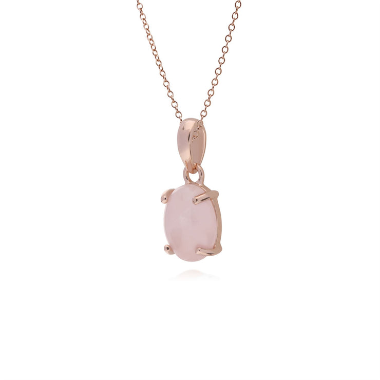 s Plaqué or Rose Argent Sterling Quartz Rose Ovale 45cm Collier